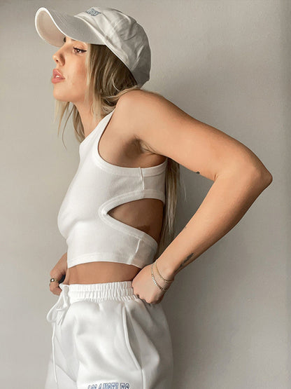 SleekSlice Round Neck Tank Cutout Round Neck Tank white