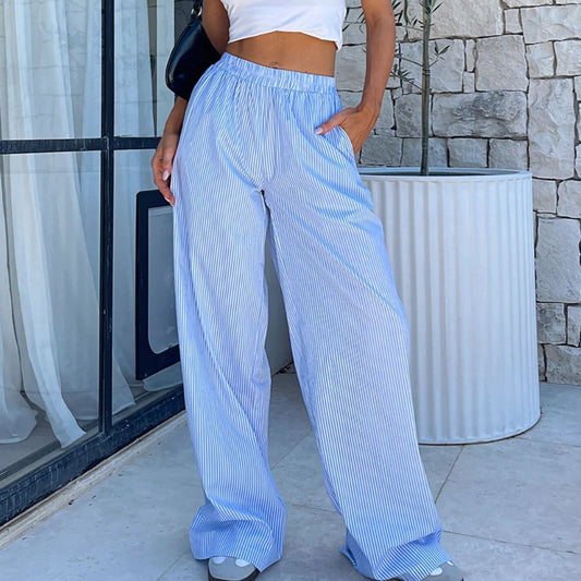 Summer Stride Casual Wide Leg Trousers blue pink