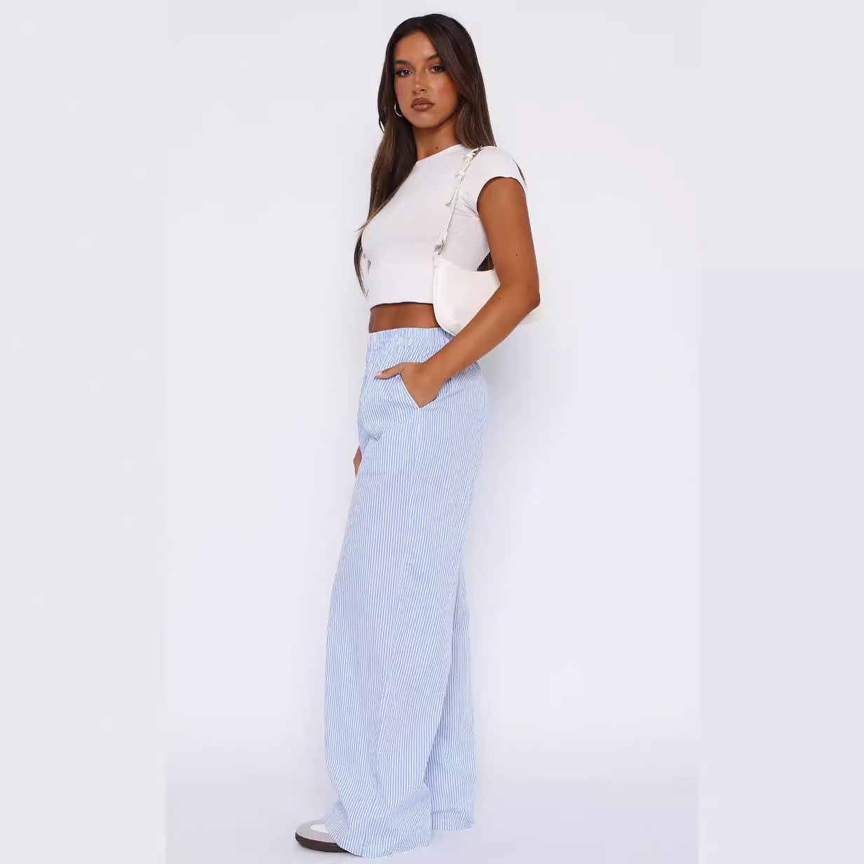 Summer Stride Casual Wide Leg Trousers blue pink