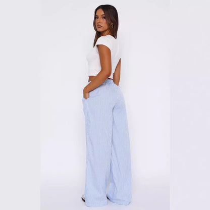 Summer Stride Casual Wide Leg Trousers blue pink