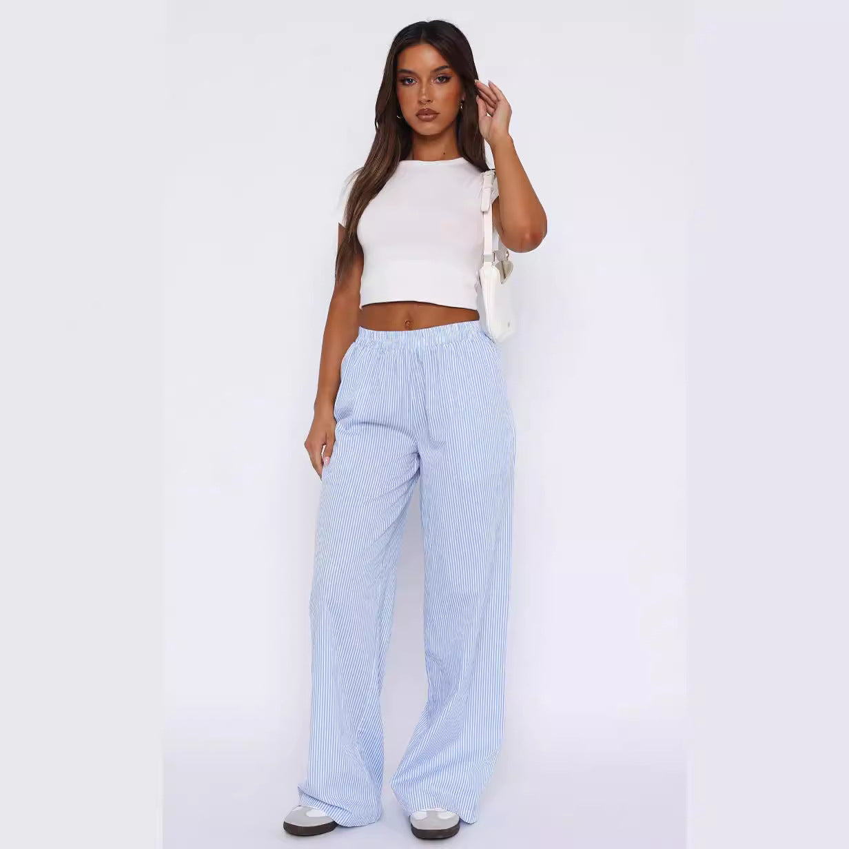 Summer Stride Casual Wide Leg Trousers blue pink