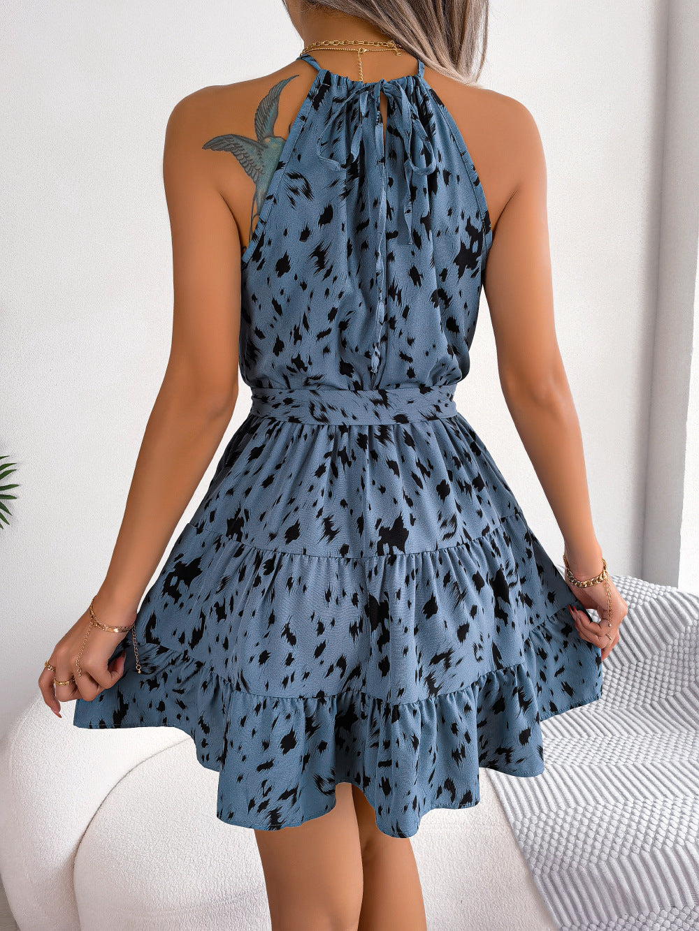 Wild Summer Breeze Leopard Dress white brown blue