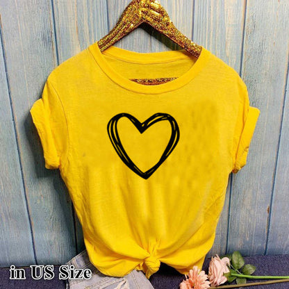 Heartbeat Chic Top - Heart Print Women T-Shirt yellow