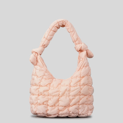 PlushPleat Purse - Simple Quilted Bubble Texture Handbag pink