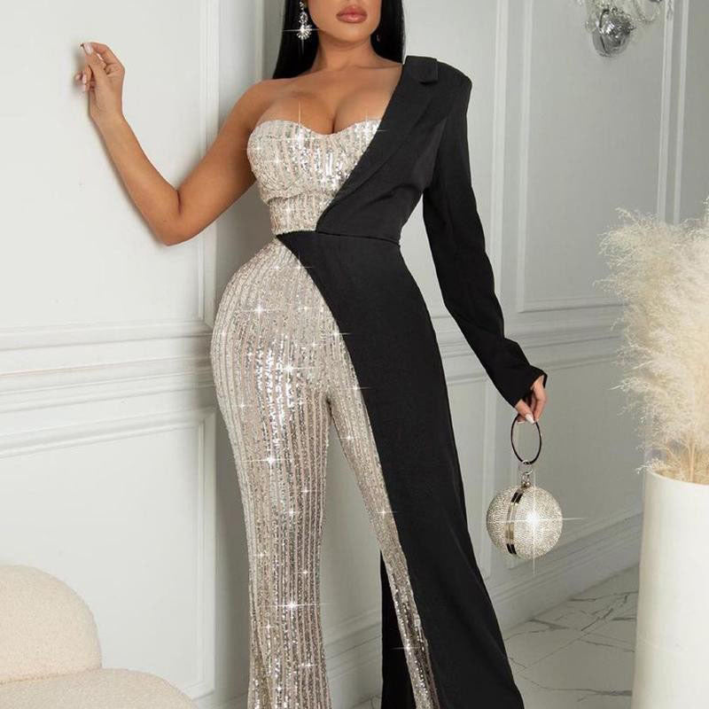 Glitz Glam Silver One-shoulder Jumpsuit - NYXIE