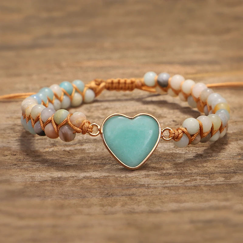 Amazonite Heart Elegance - Classic Heart Shape Charm Bracelet