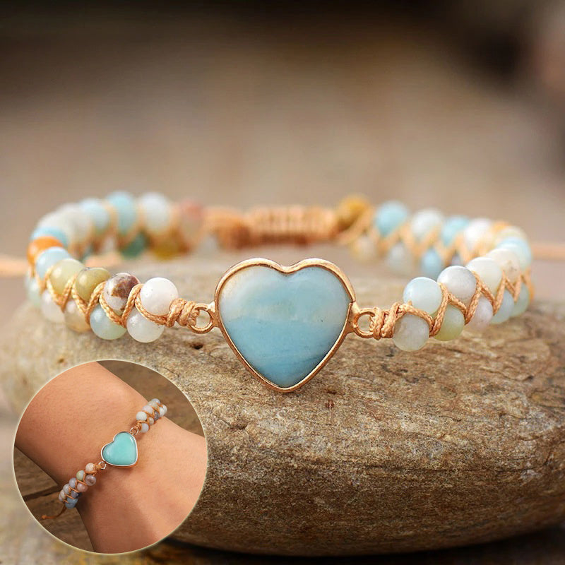 Amazonite Heart Elegance - Classic Heart Shape Charm Bracelet