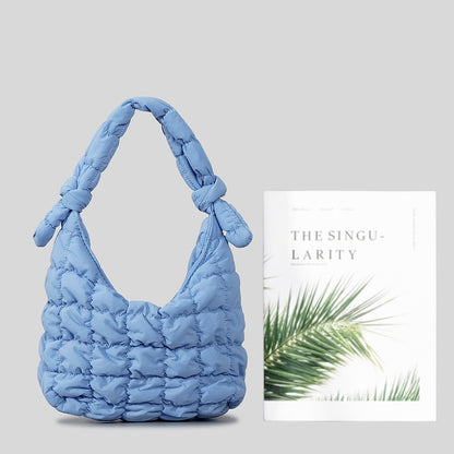 PlushPleat Purse - Simple Quilted Bubble Texture Handbag blue