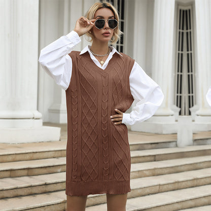 V-neck Vest Type Vest Knitted Sweater Dress - NYXIE