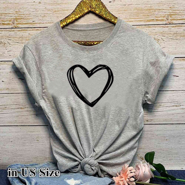 Heartbeat Chic Top - Heart Print Women T-Shirt gray