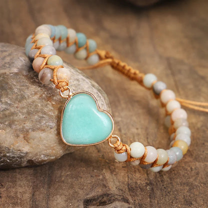 Amazonite Heart Elegance - Classic Heart Shape Charm Bracelet